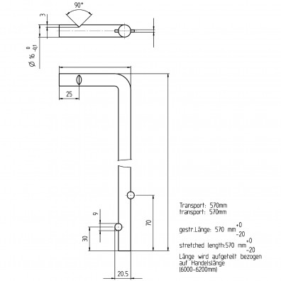 1 Alberts Bodenschieber 500x40 mm Ø = 16 mm - Edelstahl