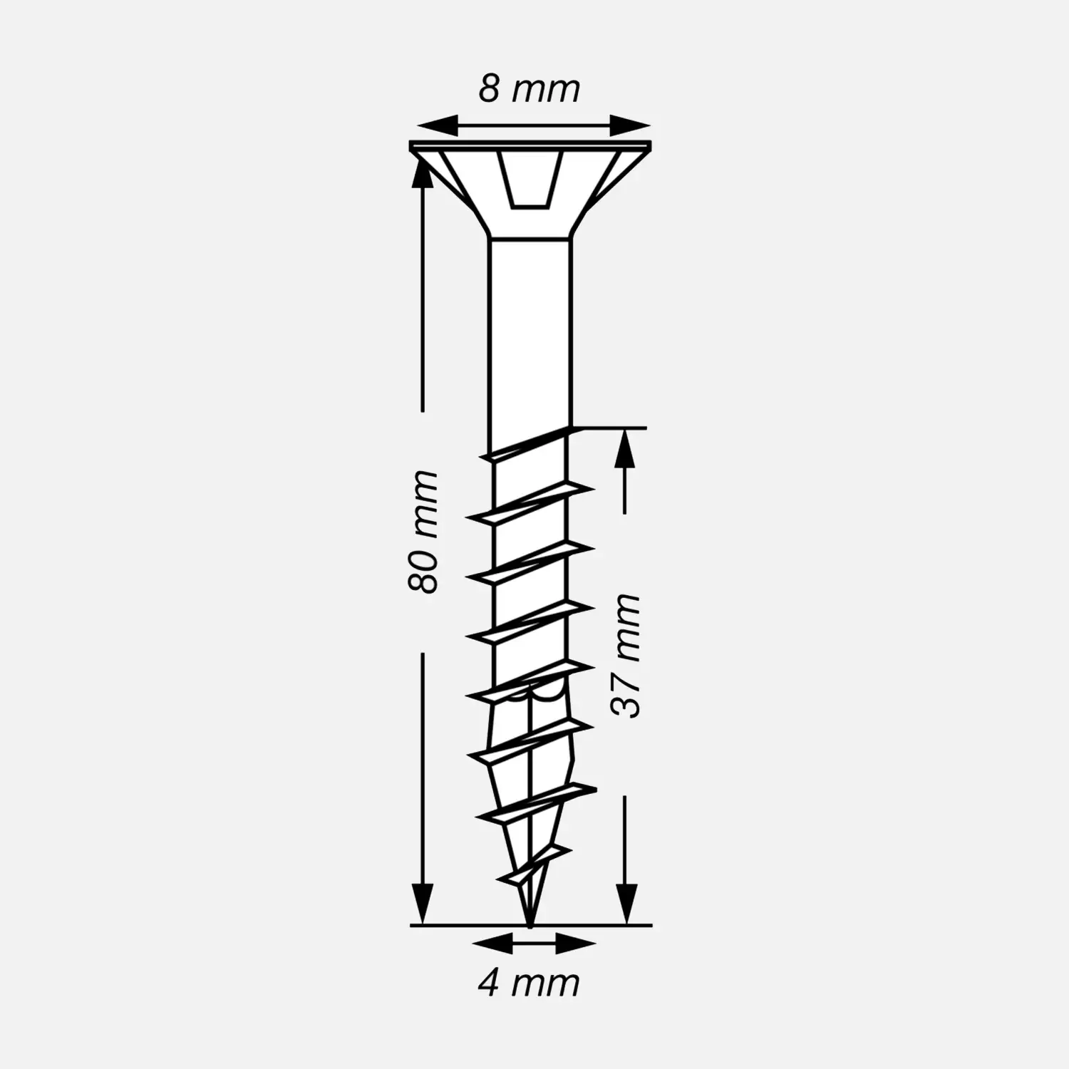 200 SPAX Universalschrauben 4x80mm, verzinkt, T-Star, Senkkopf, Teilgewinde