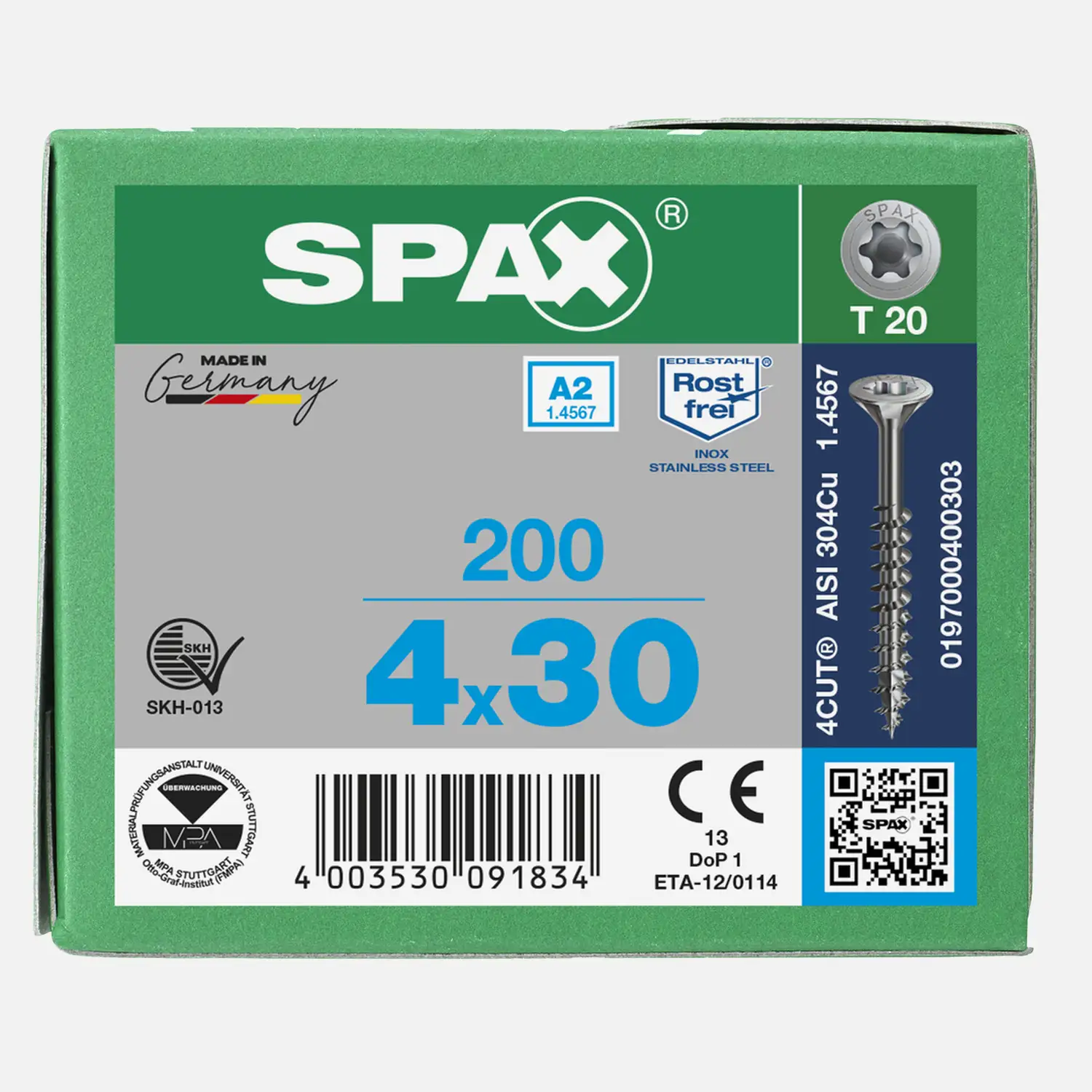 200 SPAX Universalschrauben A2 Senkkopf Torx 4x30