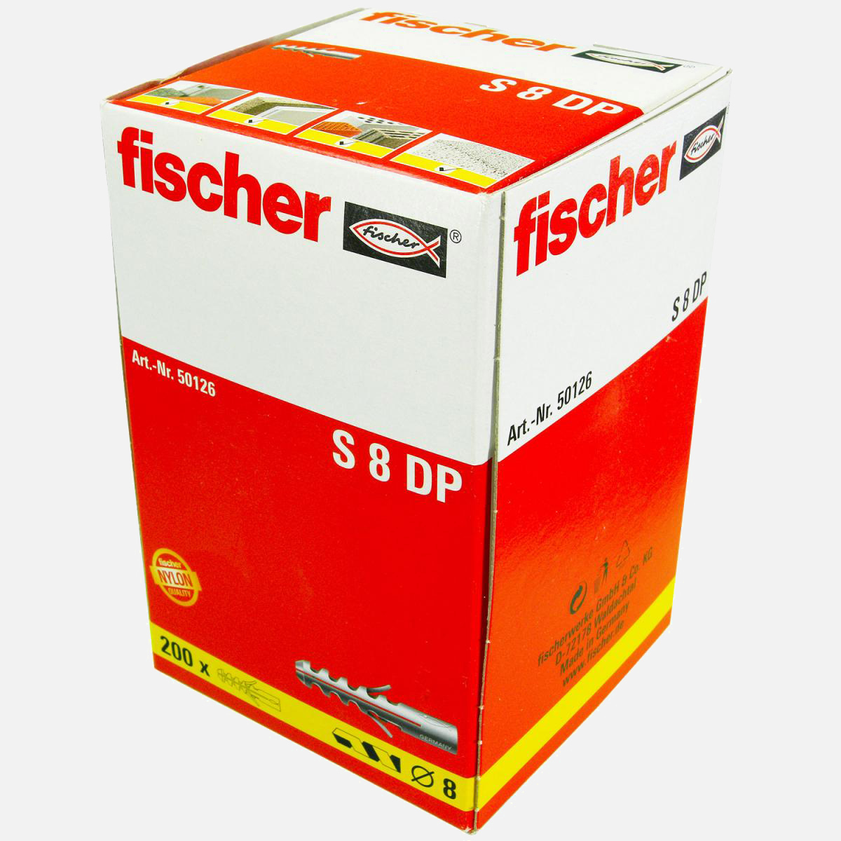 200 FISCHER Spreizdübel S 8x40 mm - Nylon - für Holz- und Spanplattenschrauben