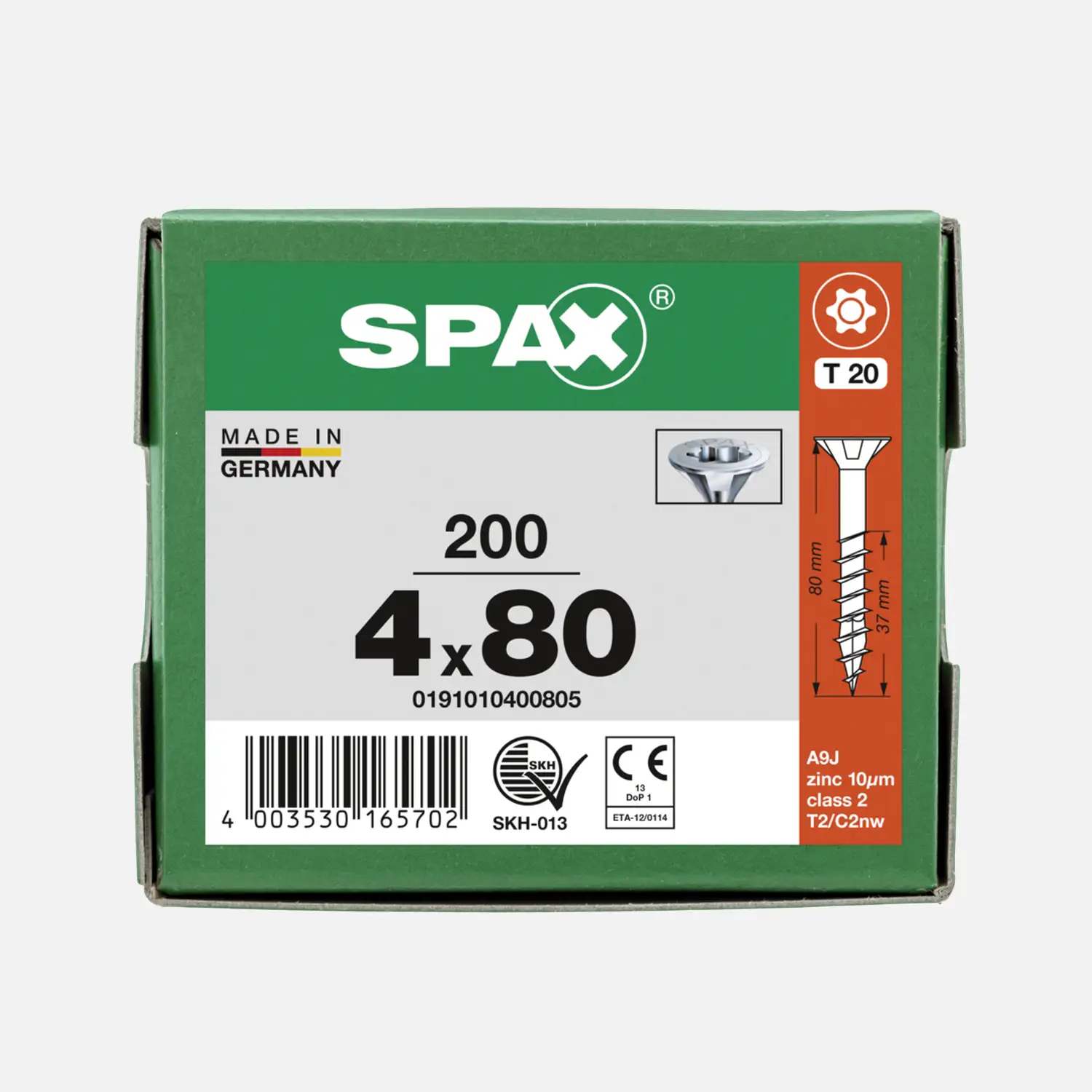 200 SPAX Universalschrauben 4x80mm, verzinkt, T-Star, Senkkopf, Teilgewinde