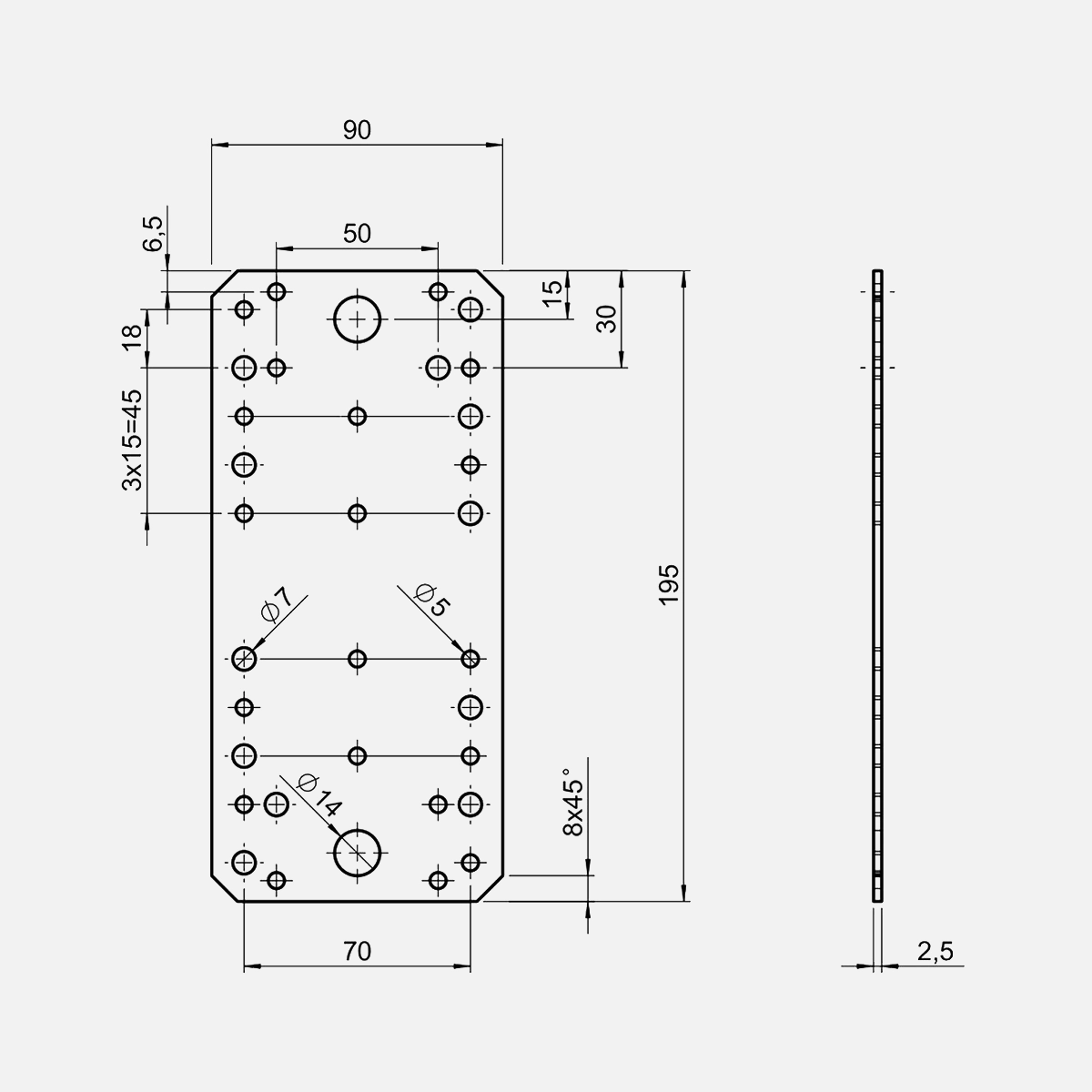 50 Standard Flachverbinder feuerverzinkt 195x90x2,5
