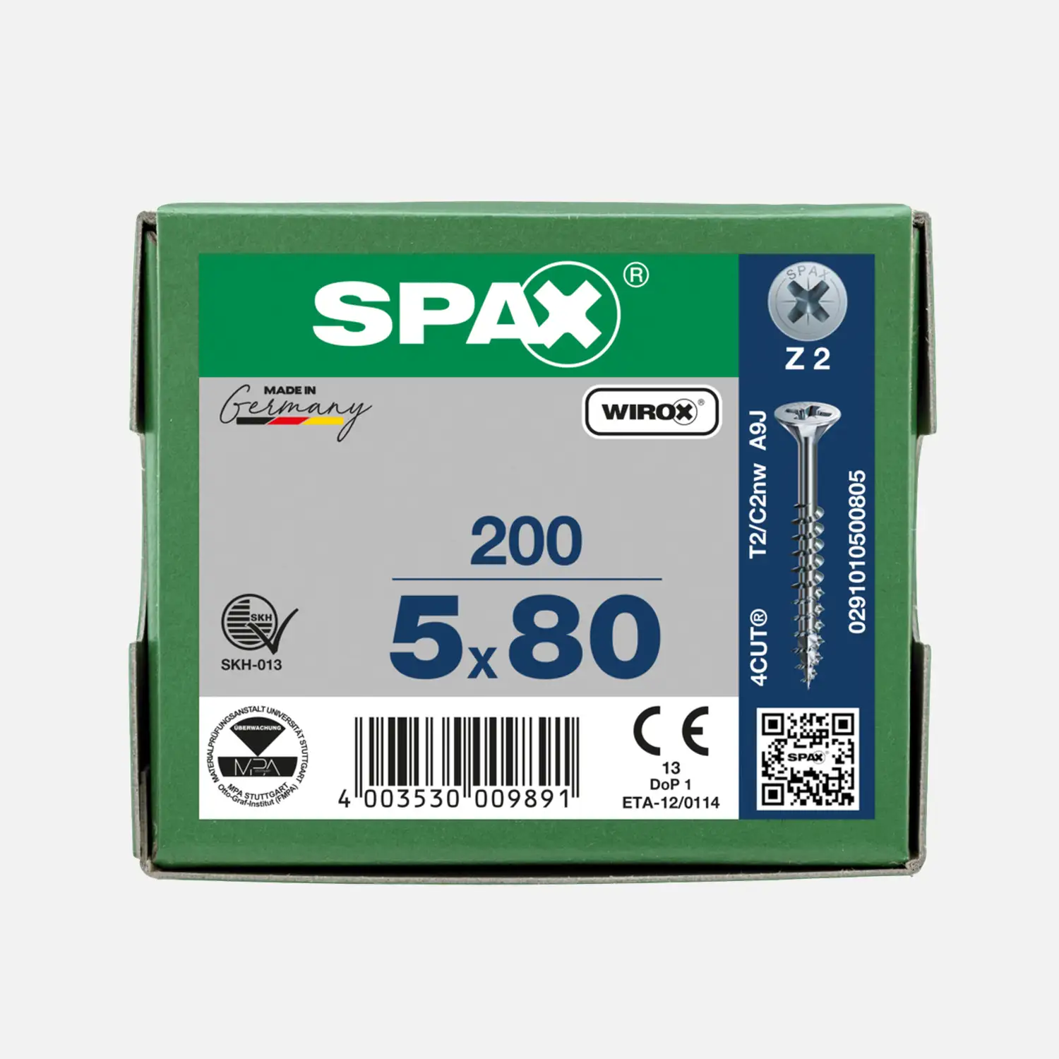 200 SPAX Universalschrauben 5x80mm, verzinkt, PZ, Senkkopf, Teilgewinde