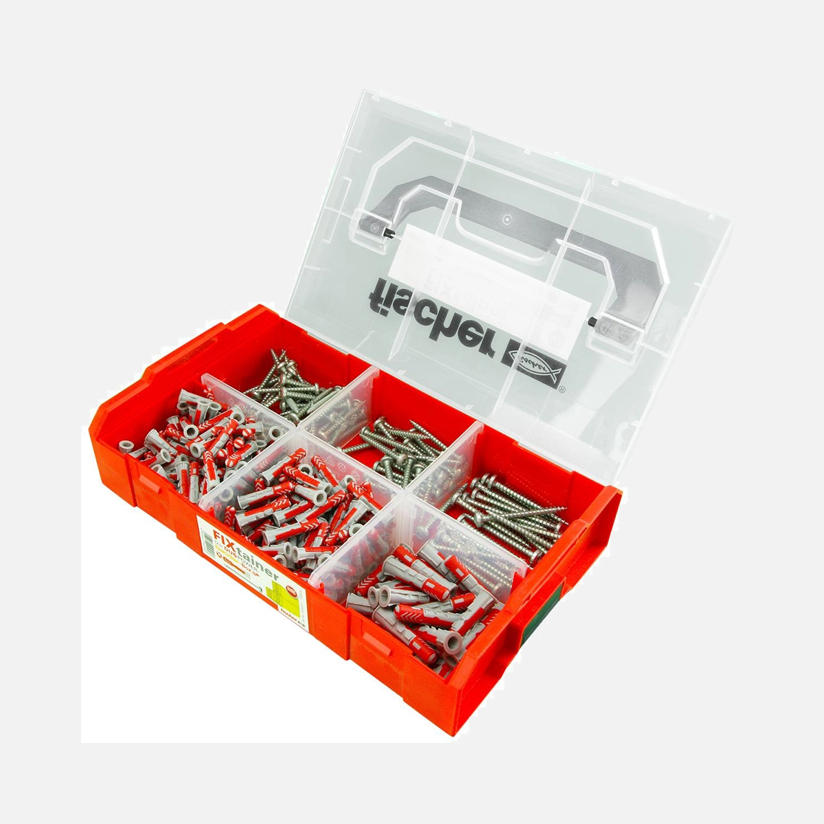 300 tlg. FISCHER FIXtainer - DUOPOWER + Schrauben Elektriker-Sortiment 6 + 8 mm
