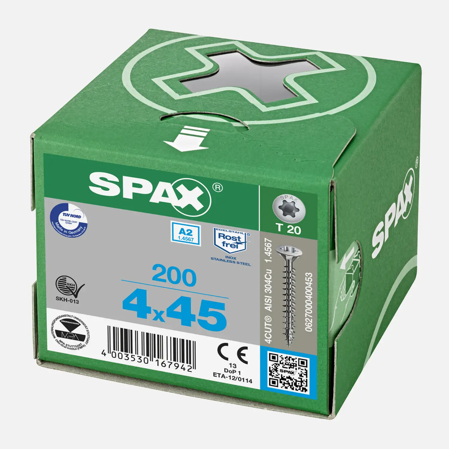 200 SPAX Universalschrauben A2 Linsensenkkopf Torx 4x45