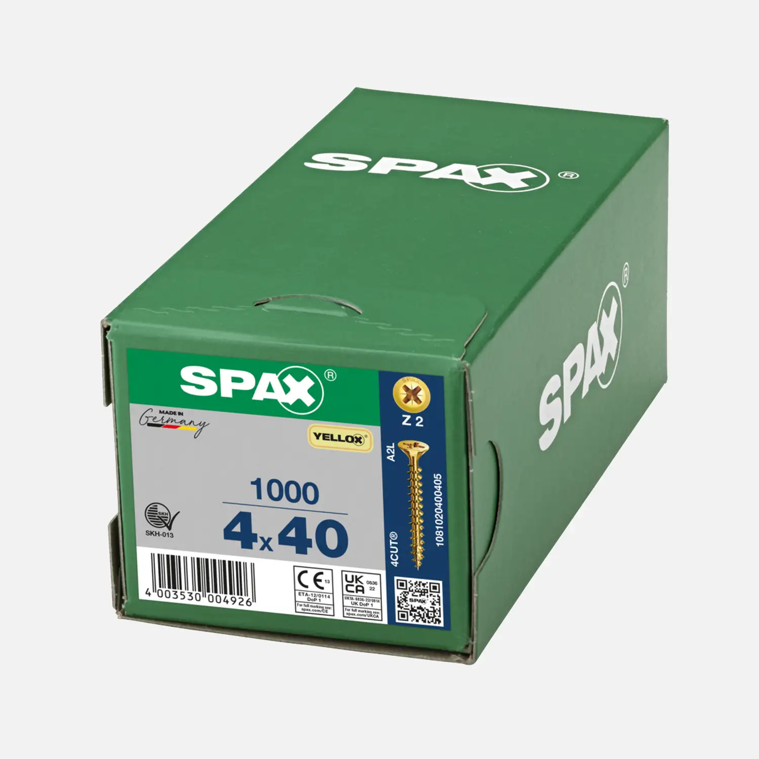 1000 SPAX Universalschrauben 4x40mm, gelb verzinkt, PZ, Senkkopf 