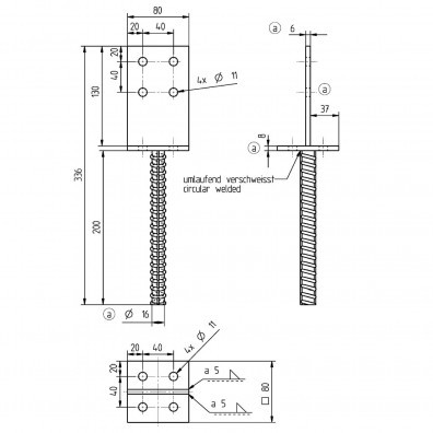 1 Alberts T-Pfostenträger feuerverzinkt mit 200mm Riffeldolle für >=80 mm