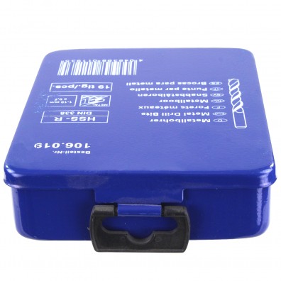 19 tlg Sortiment DIN 338 Spiralbohrer HSS-R Rollgewalzt in Metallkassette 1 mm - 10 mm