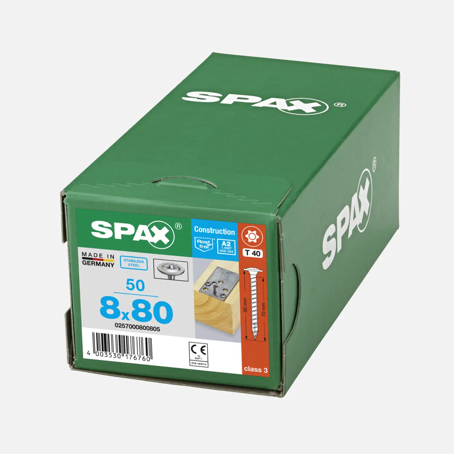 50 SPAX Solarbauschrauben A2 8x80 Tellerkopf T-Star