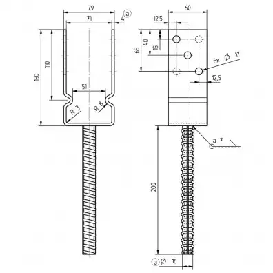 1 Alberts U-Pfostenträger mit Dolle 200mm feuerverzinkt mit Auflage 60mm für 70mm
