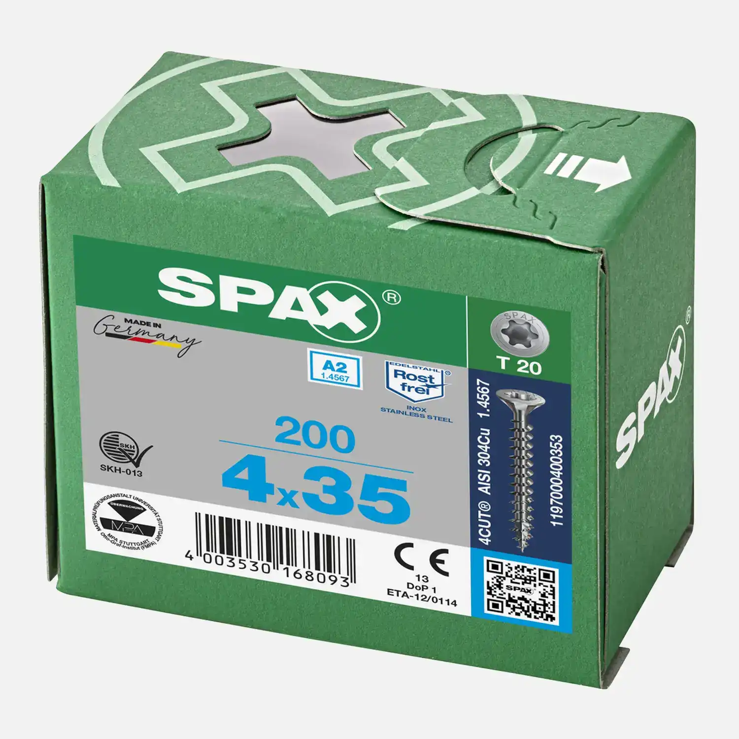 200 SPAX Universalschrauben A2 Senkkopf Vollgewinde Torx 4x35