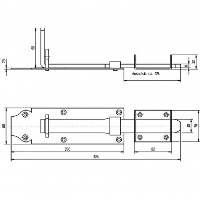 1 Alberts Doppeltorverschluss für Rahmentore - 380 mm Gesamtlänge - gelb verzinkt