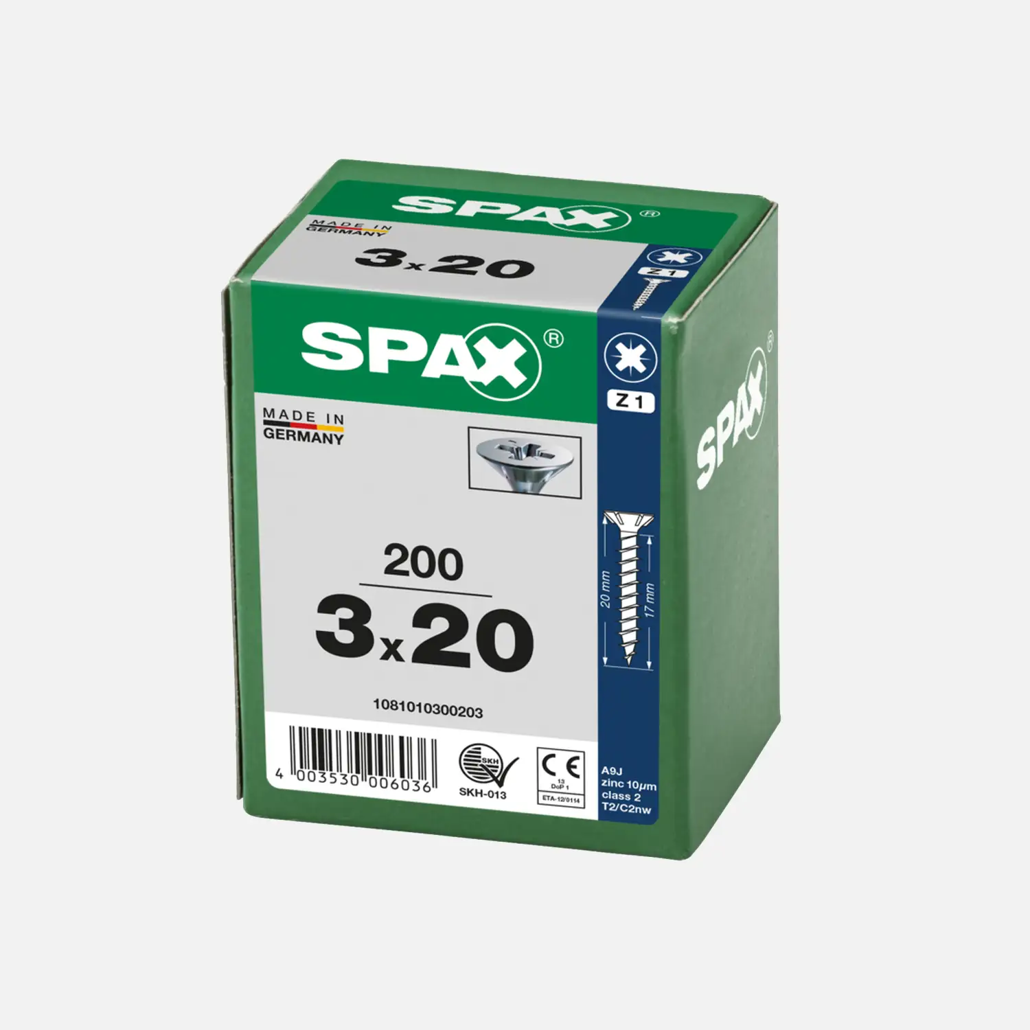 200 SPAX Universalschrauben 3x20 mm - verzinkt - PZ - Senkkopf