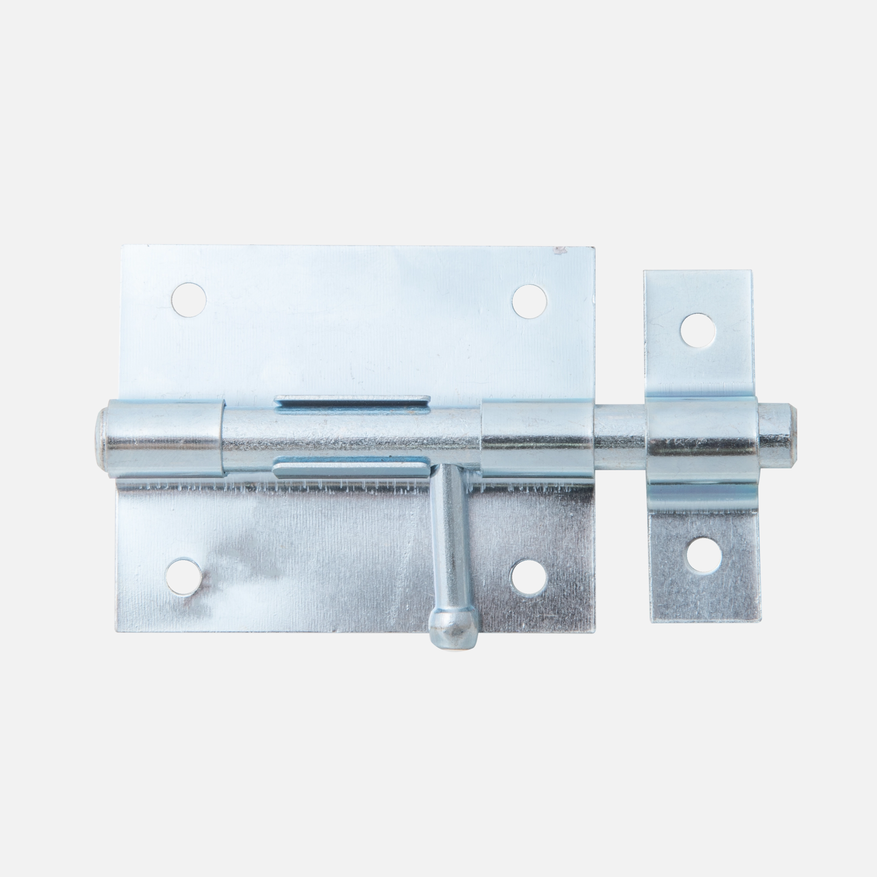 1 Bolzenriegel mit rundem Griff, 57x70 mm, Ausschub 32 mm, mittige Anordnung, galvanisch verzinkt, mit Schlaufe