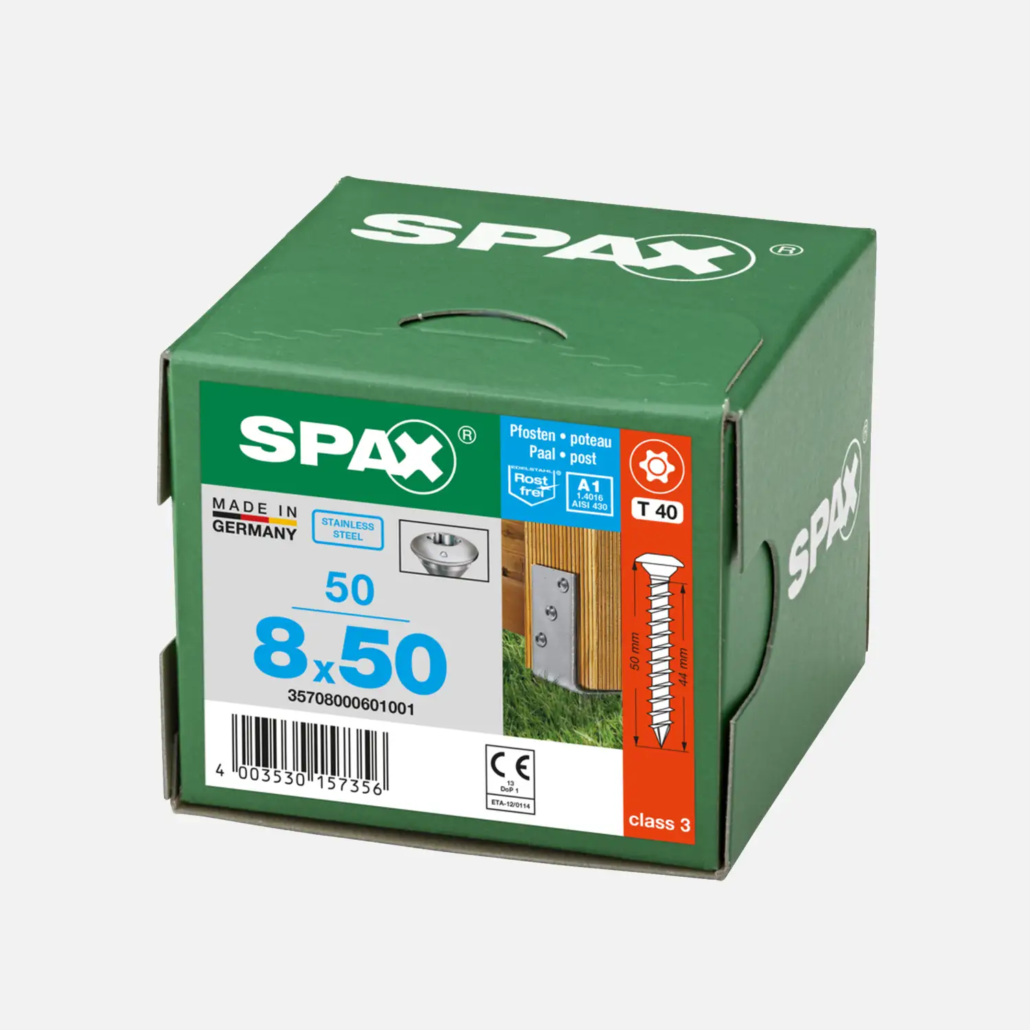 50 SPAX Pfostenschrauben A2 8x50 Zentrierkopf T-Star