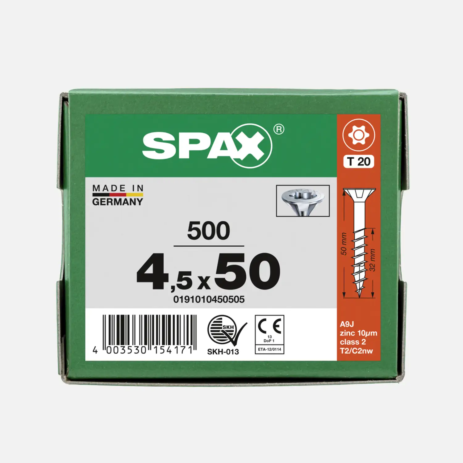 500 SPAX Universalschrauben 4,5x50mm, verzinkt, T-Star, Senkkopf, Teilgewinde