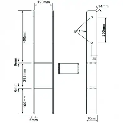 1 H-Pfostenträger, feuerverzinkt, extra lang, 6 mm / 800 mm für 120 mm Pfosten