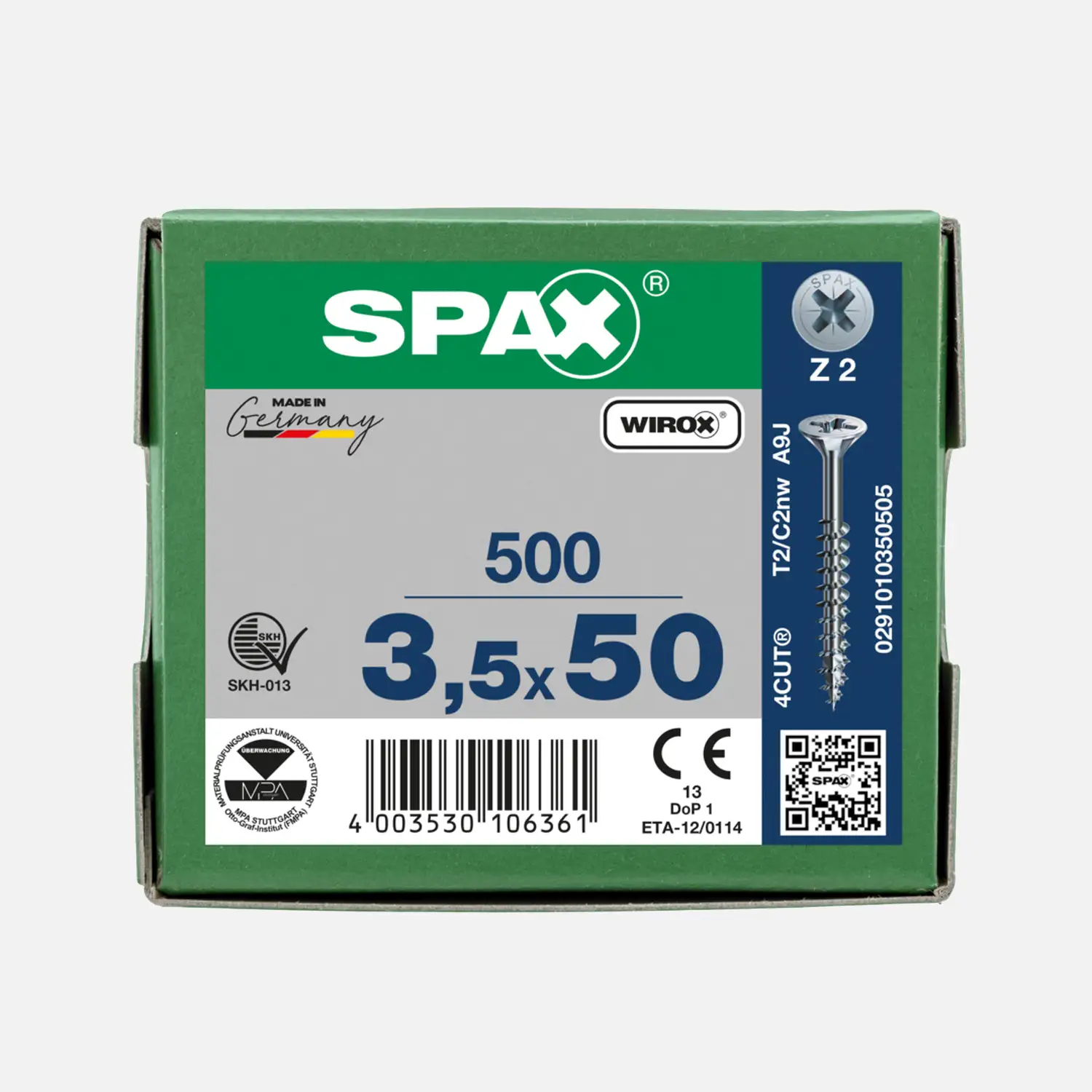 500 SPAX Universalschrauben 3,5x50mm, verzinkt, PZ, Senkkopf, Teilgewinde