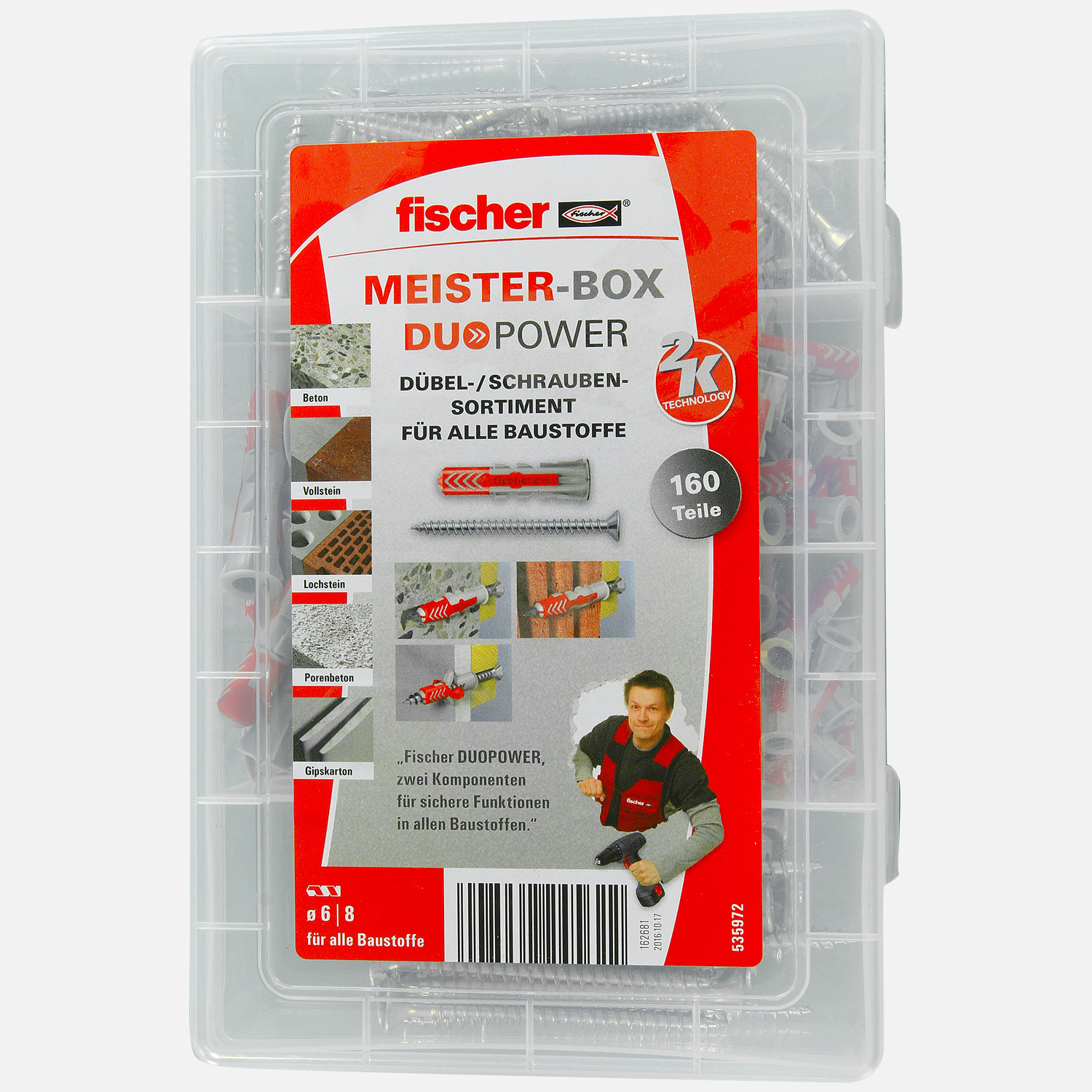 160 tlg. FISCHER Meister-Box DUOPOWER Nylon-Dübel + Schrauben-Sortiment 6 / 8 mm