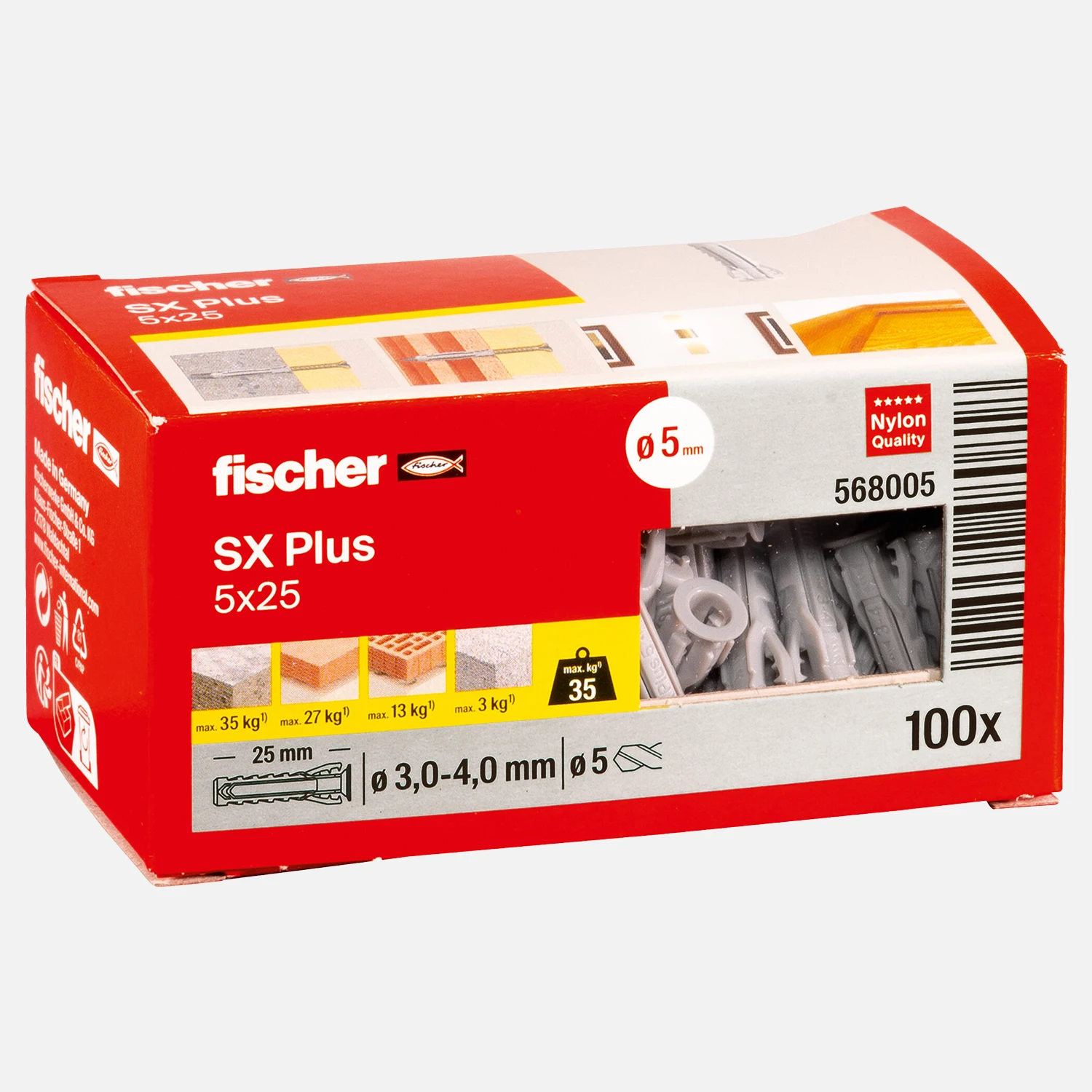 100 FISCHER Spreizdübel SX Plus - 5x25 mm - Nylon