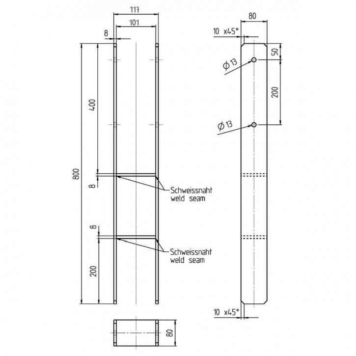 1 Alberts H-Pfostenträger feuerverzinkt extrastark 8/800 mm für 100 mm Pfosten