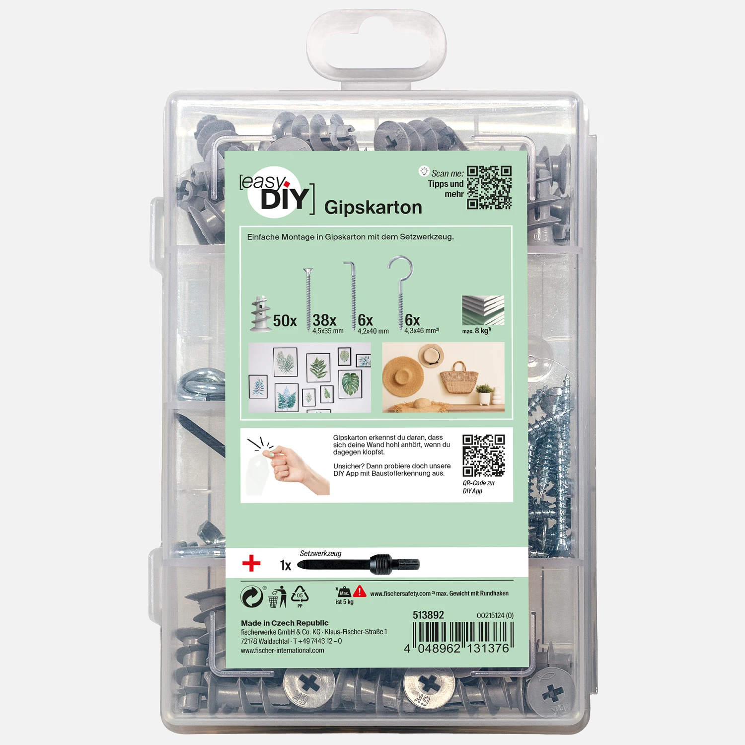 101 tlg. FISCHER EasyDIY Box Gipskartondübel + Schrauben, Haken und Setzwerkzeug