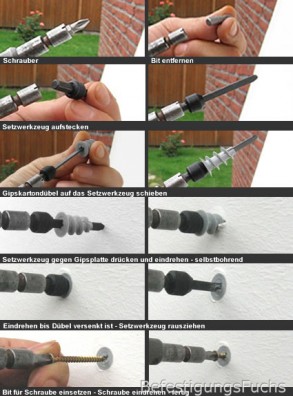 100 Gipskartondübel, Kunststoff inkl. Setzwerkzeug