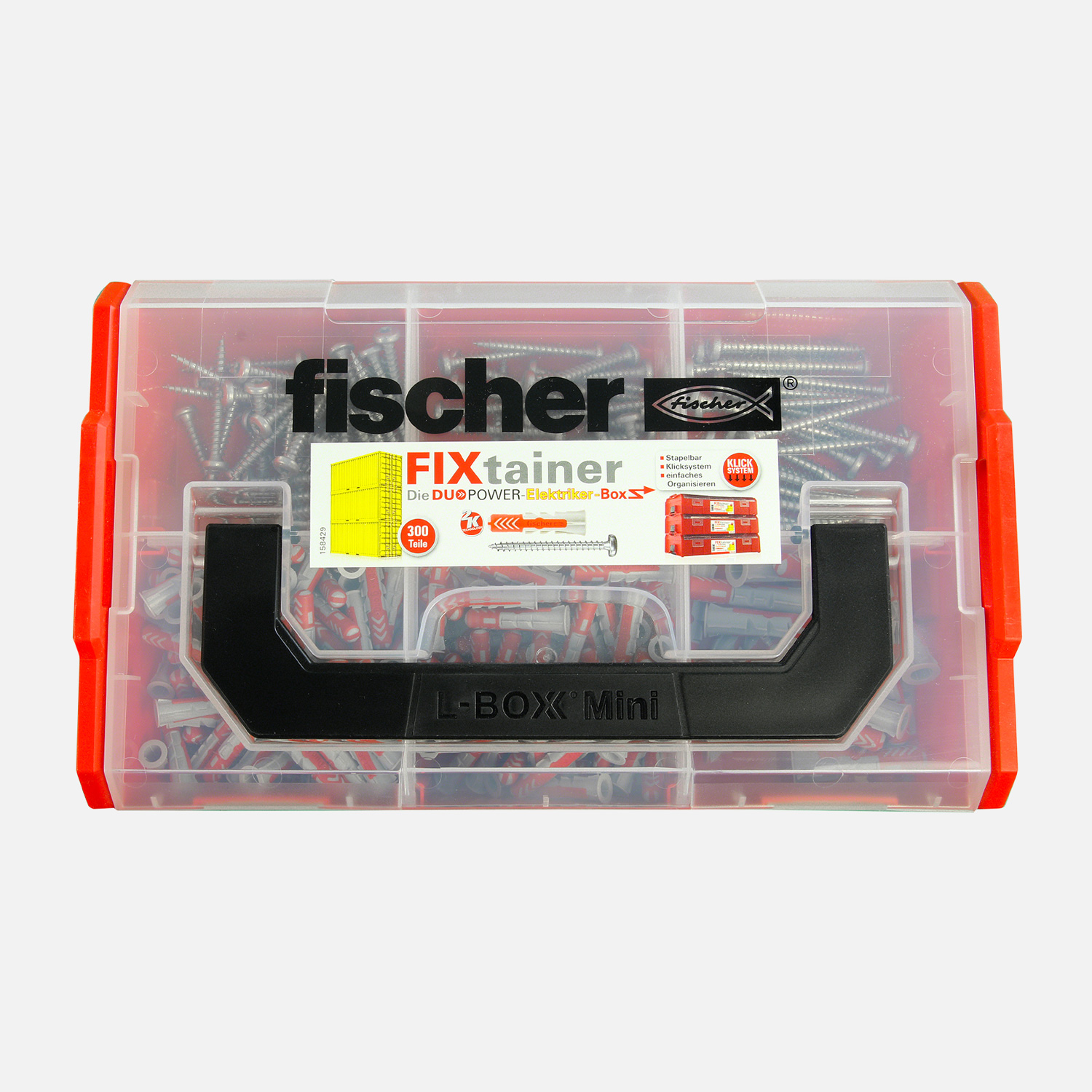 300 tlg. FISCHER FIXtainer - DUOPOWER + Schrauben Elektriker-Sortiment 6 + 8 mm
