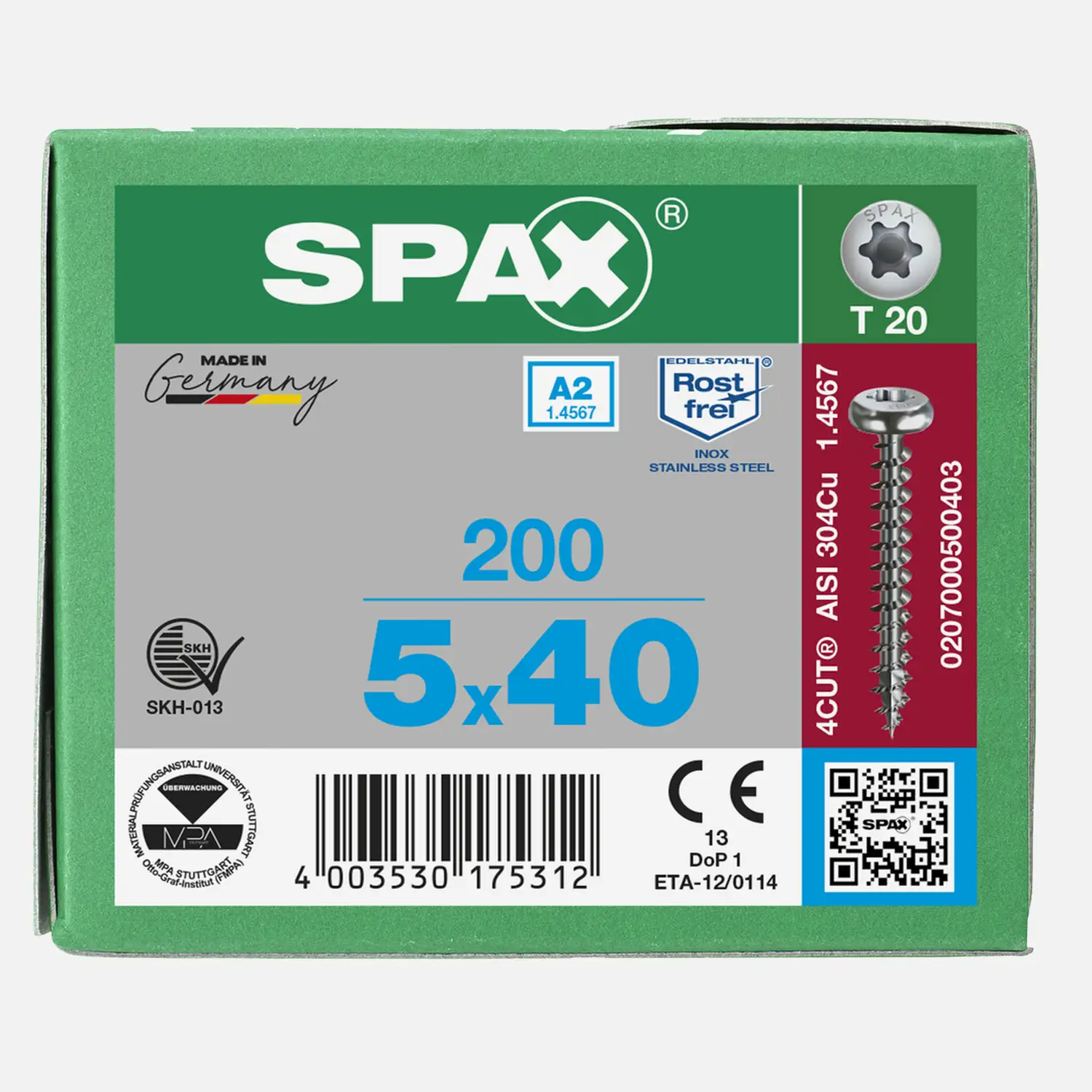 200 SPAX Universalschrauben A2 Halbrundkopf Torx 5x40