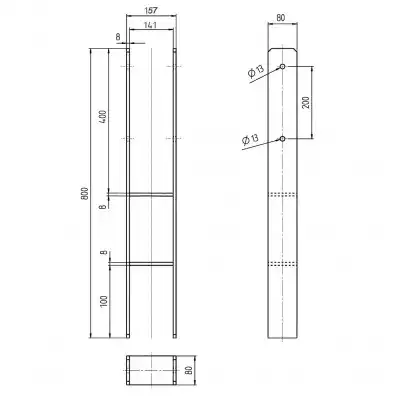 1 H-Pfostenträger feuerverzinkt extrastark 8/800 mm für 140 mm