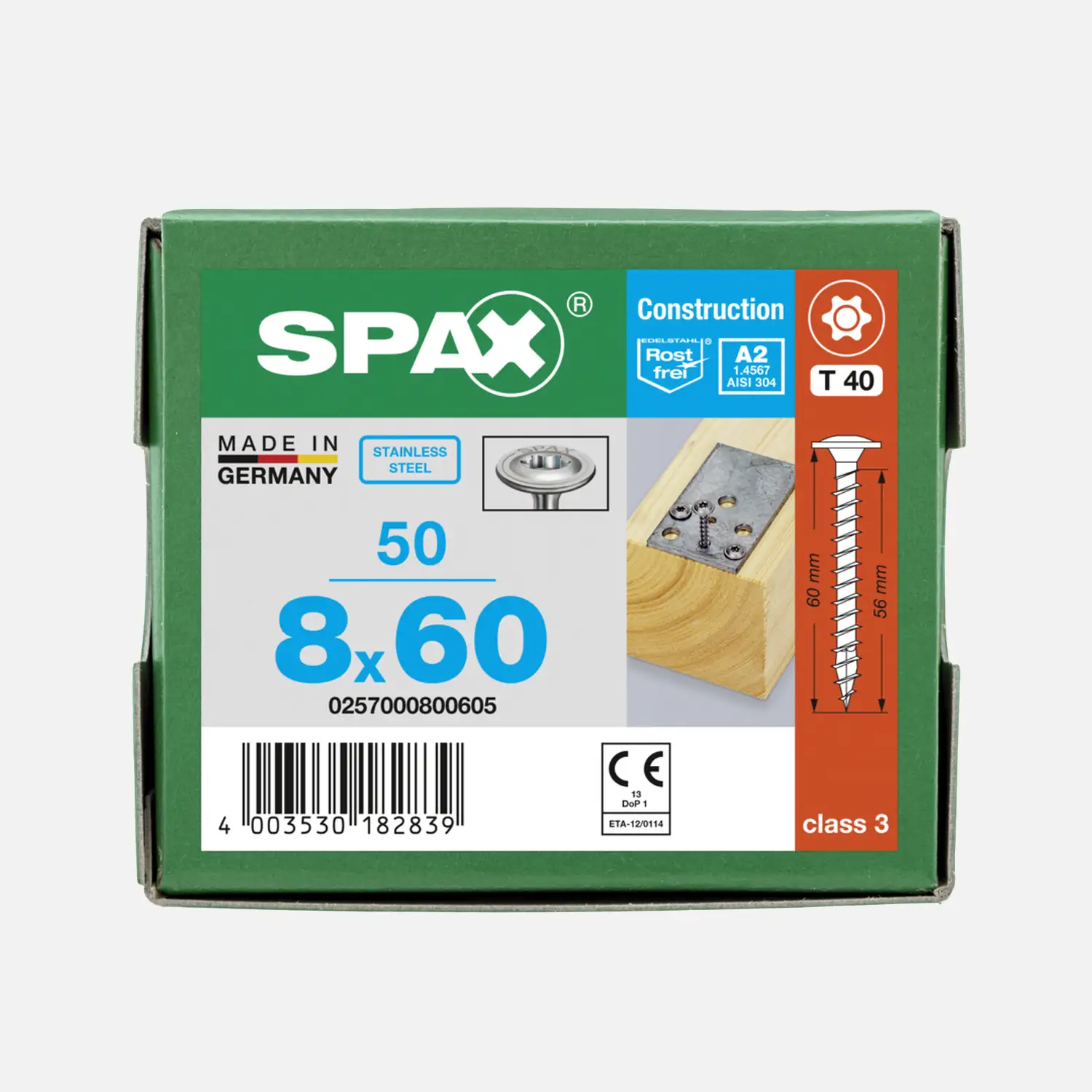 50 SPAX Solarbauschrauben A2 8x60 Tellerkopf T-Star