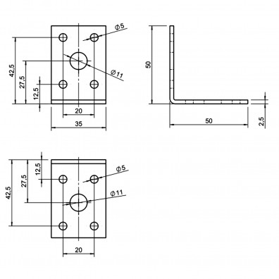 150 Winkelverbinder 50x50x35, Dicke 2,5 mm, verzinkt, ohne Steg / Rippe