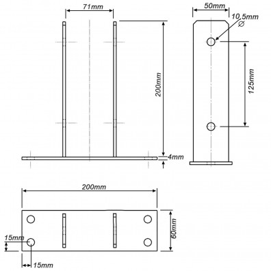 1 U-Pfostenträger aufdübelbar Stahl feuerverzinkt Grundplatte 4x50 mm für 70 mm