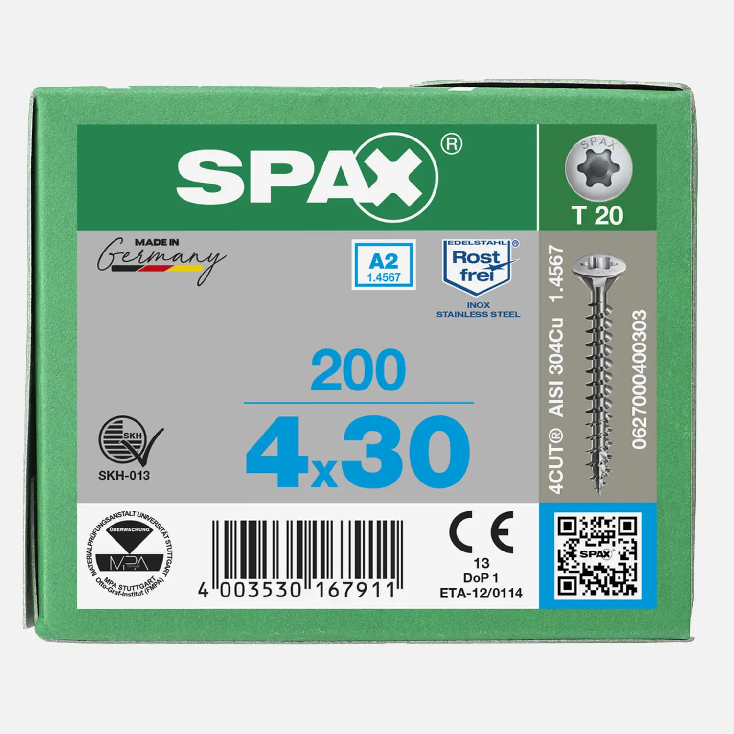 200 SPAX Universalschrauben A2 Linsensenkkopf Torx 4x30