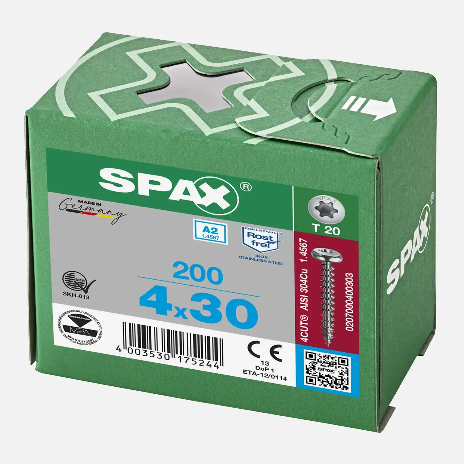 200 SPAX Universalschrauben A2 Halbrundkopf Torx 4x30