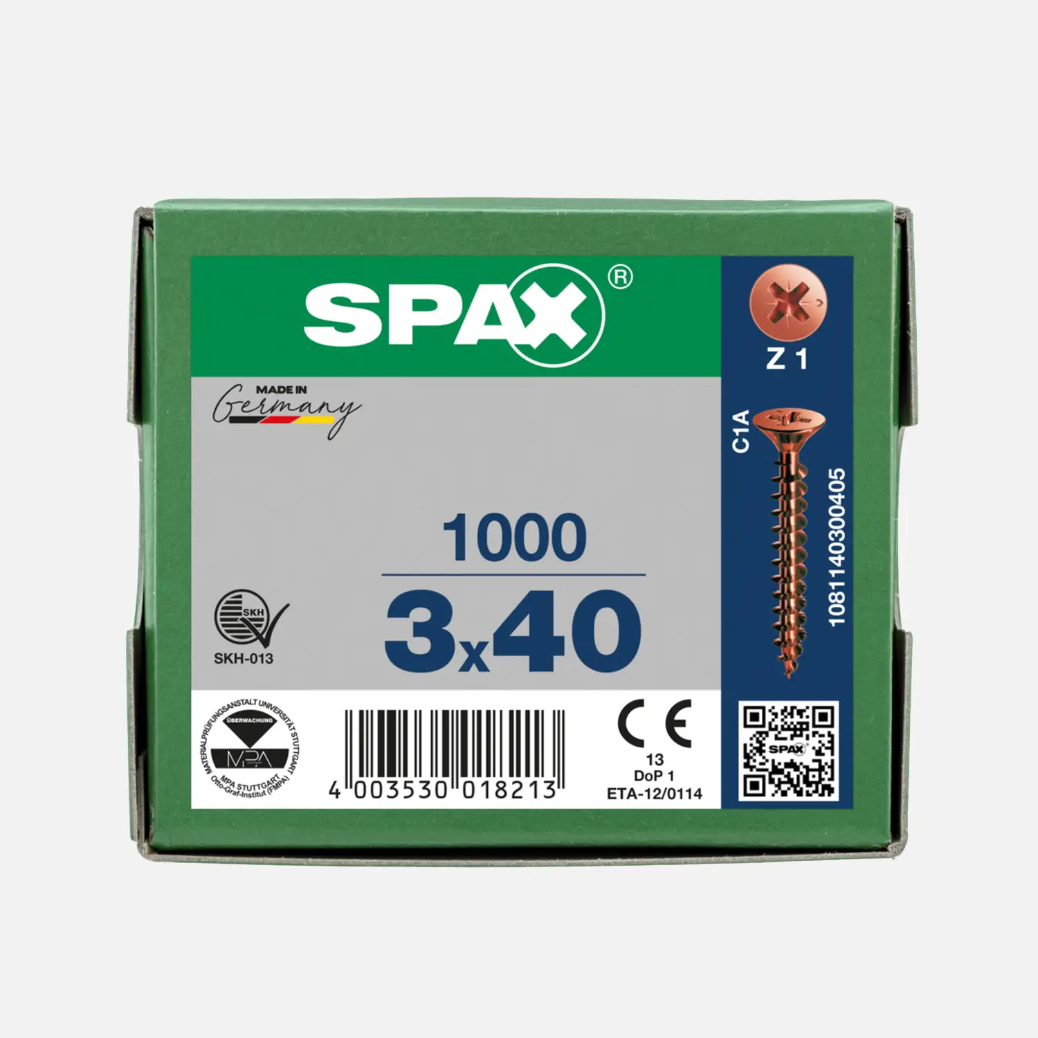 1000 SPAX Universalschrauben 3x40mm, brüniert, PZ, Senkkopf 