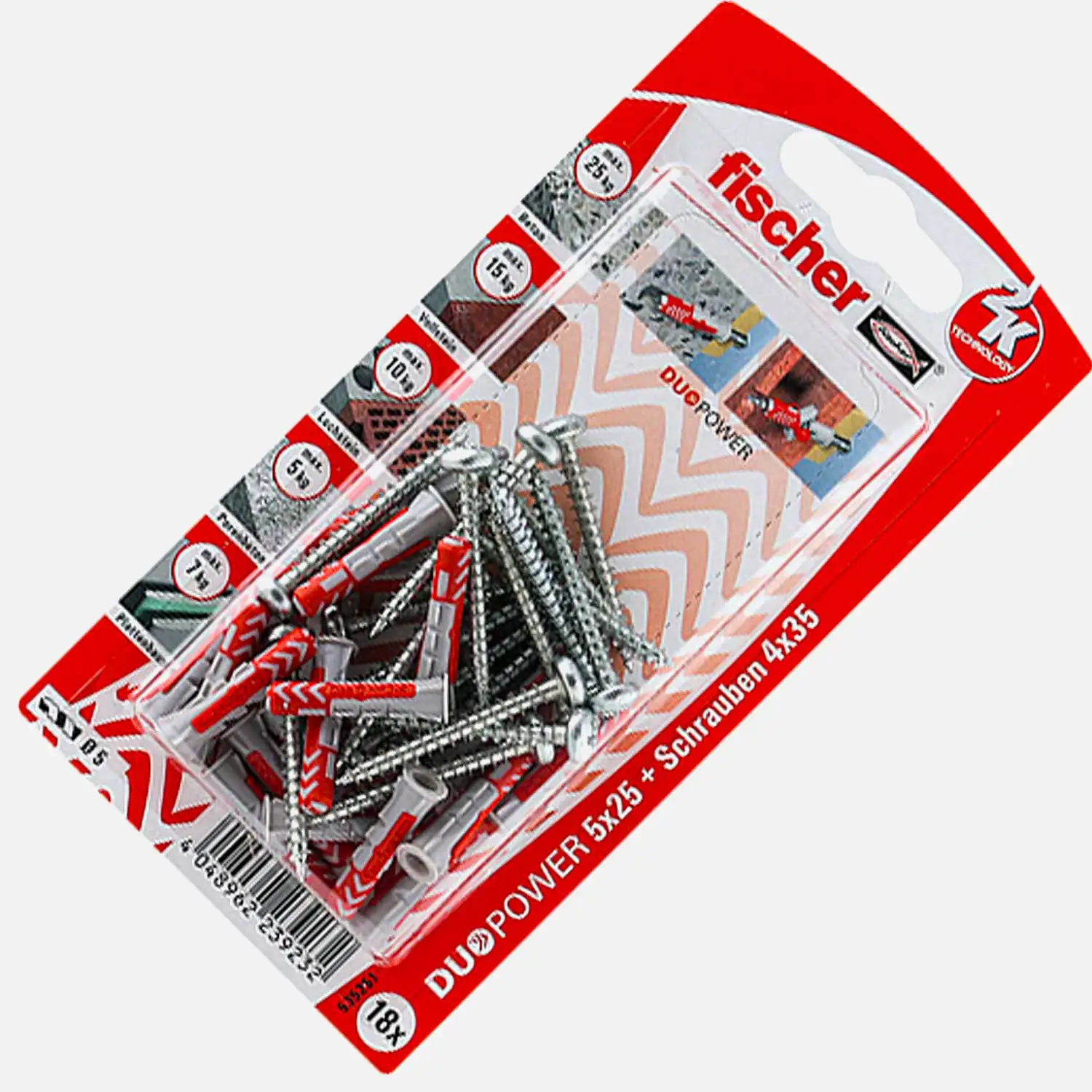 18 FISCHER DUOPOWER Nylon-Dübel - 5x25 mm - mit Pan Head Schrauben