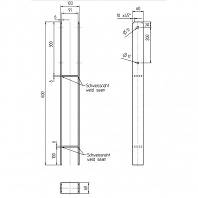 1 Alberts H-Pfostenträger feuerverzinkt verstärkt 6/600 mm für 90 mm Pfosten