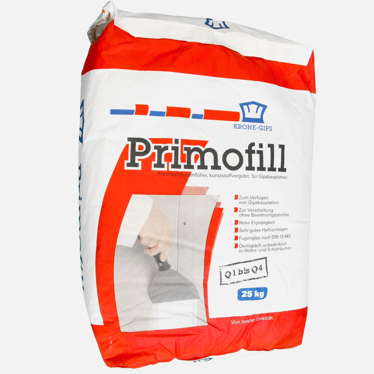 25 kg Krone Primofill Original, Q1-Q4, Gips Spachtelmasse für Gipsplatten und Renovierung