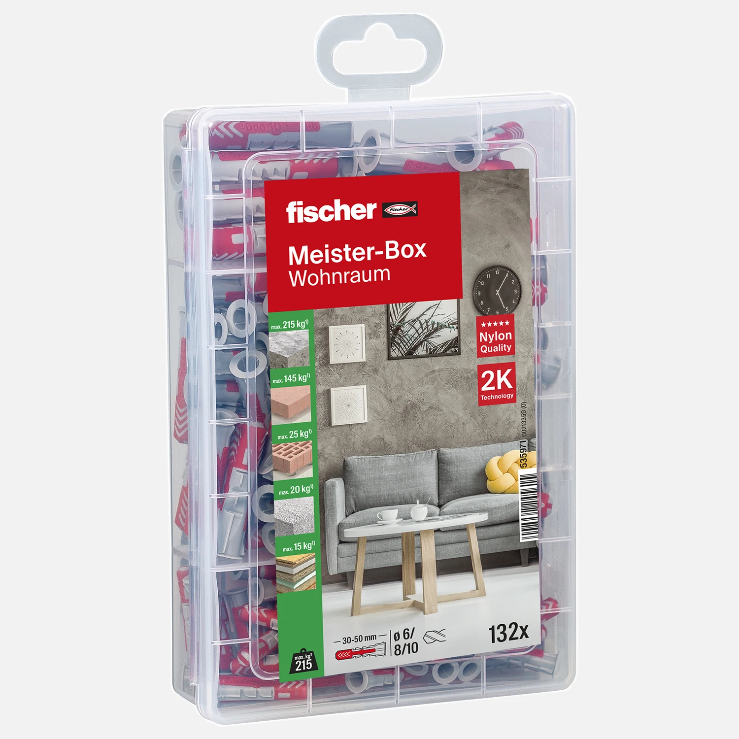 132 tlg. FISCHER Meister-Box Wohnraum - Nylon-Dübel-Sortiment 6 / 8 / 10 mm