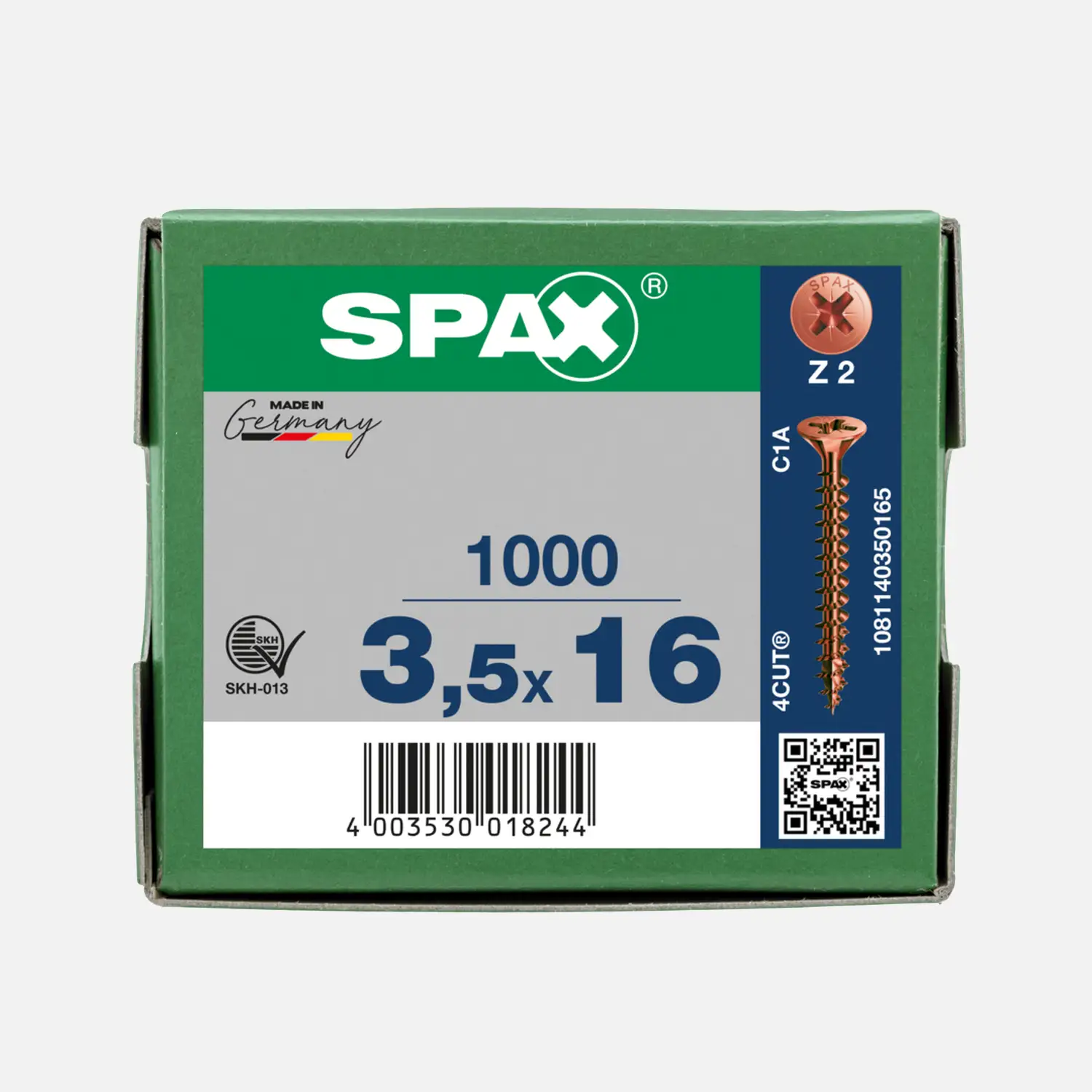 1000 SPAX Universalschrauben 3,5x16mm, brüniert, PZ, Senkkopf 