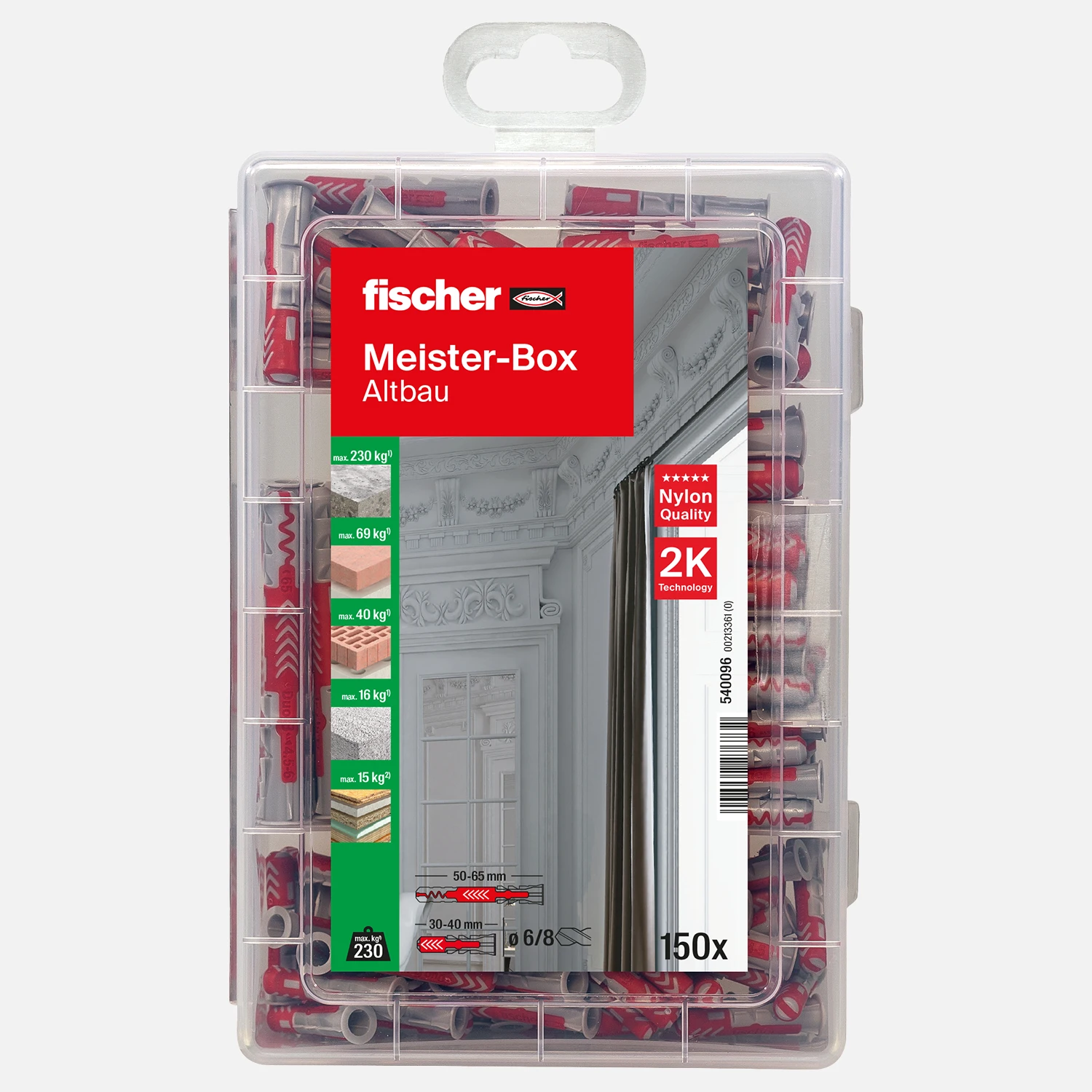 150 tlg. FISCHER Meister-Box Altbau, Nylon-Dübel-Sortiment 6/8 mm - kurz/lang