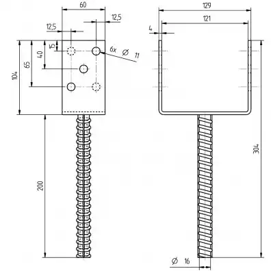 1 Alberts U-Pfostenträger mit Riffeldolle feuerverzinkt 120x200 mm