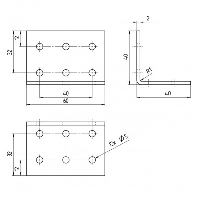 1 Alberts Lochplattenwinkel 40x40x60x2 Edelstahl gleichschenklig