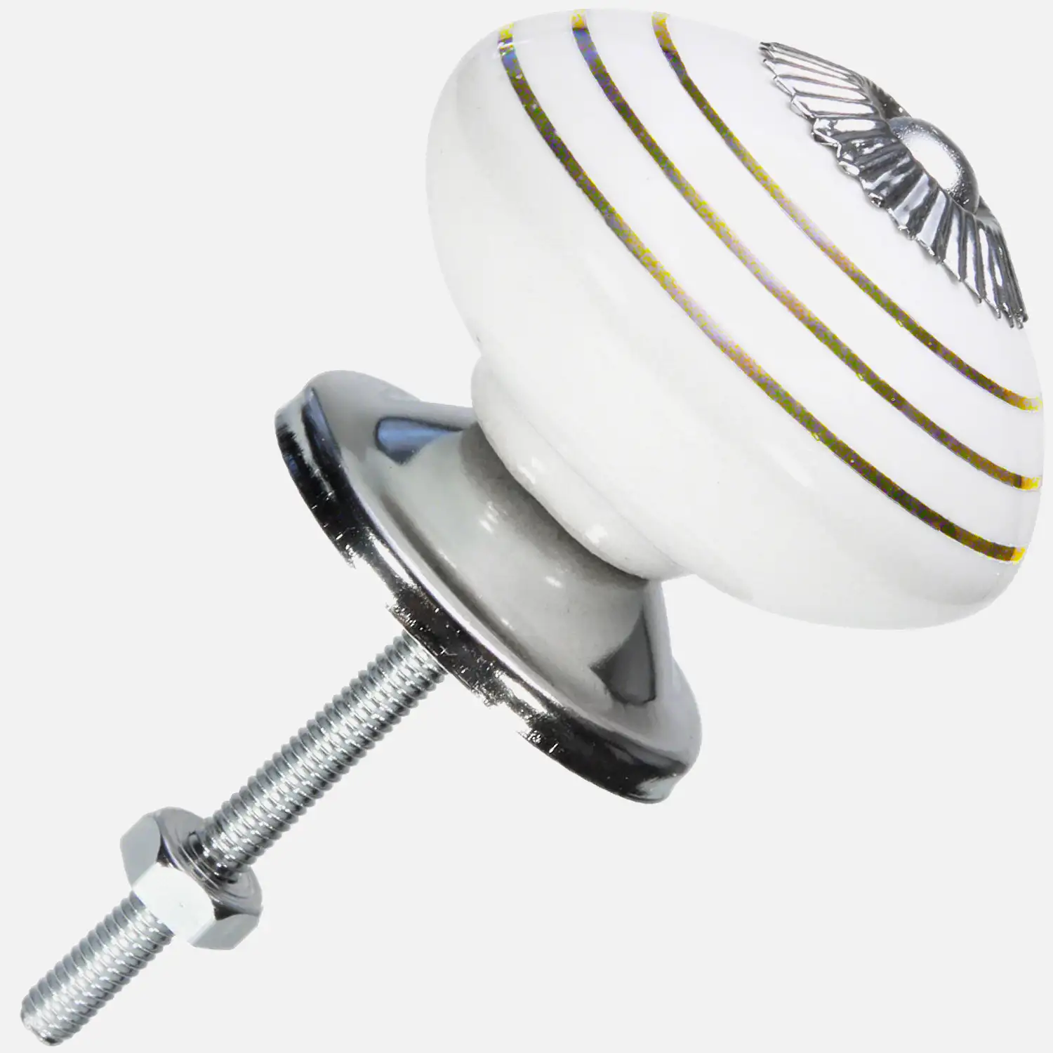 1 HSI Möbelknopf - Kugel Hypnose silber Keramik weiß/silber 40mm