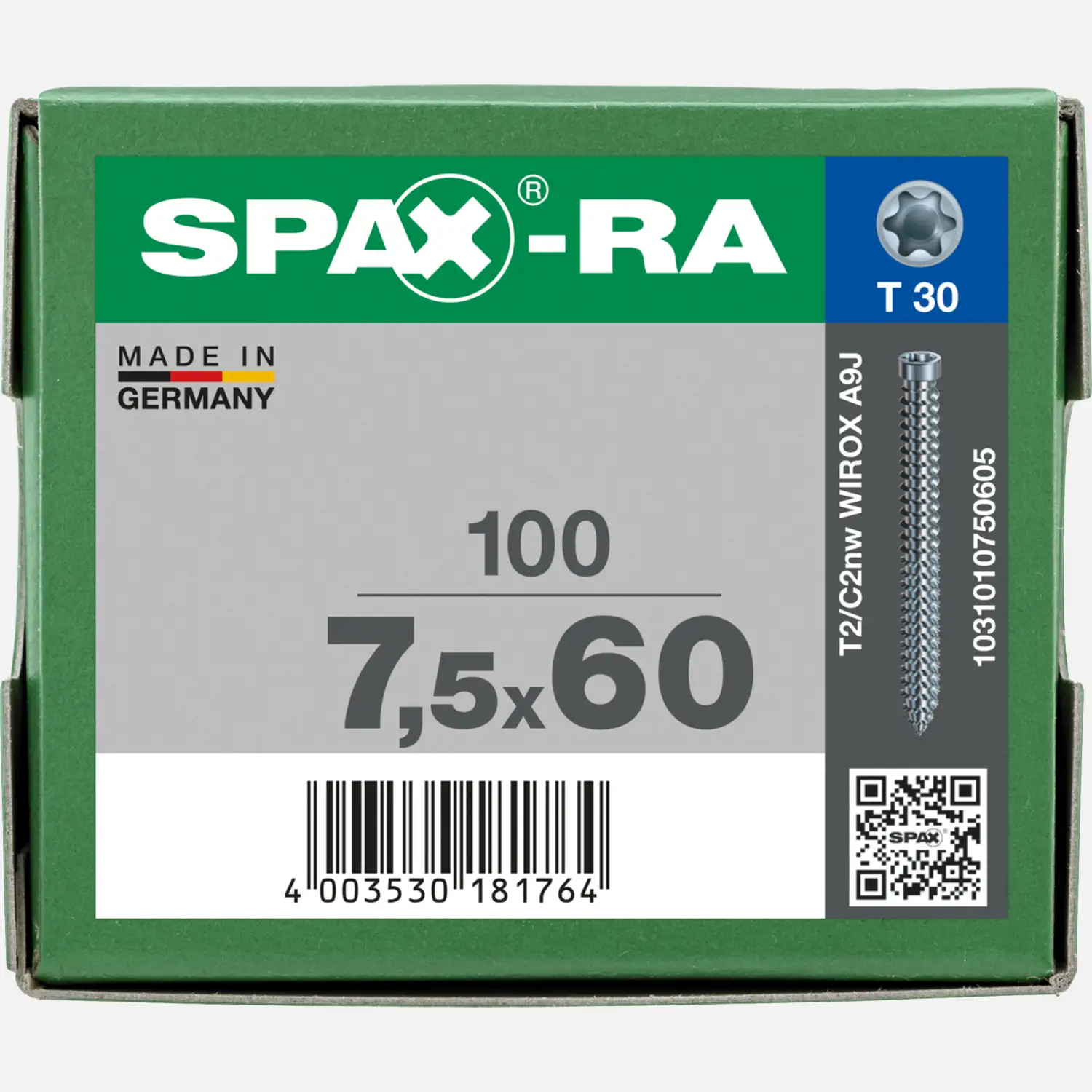 100 SPAX-RA Zyko Fensterrahmenschrauben 7,5x60 mm, verzinkt TX30, Zylinderkopf