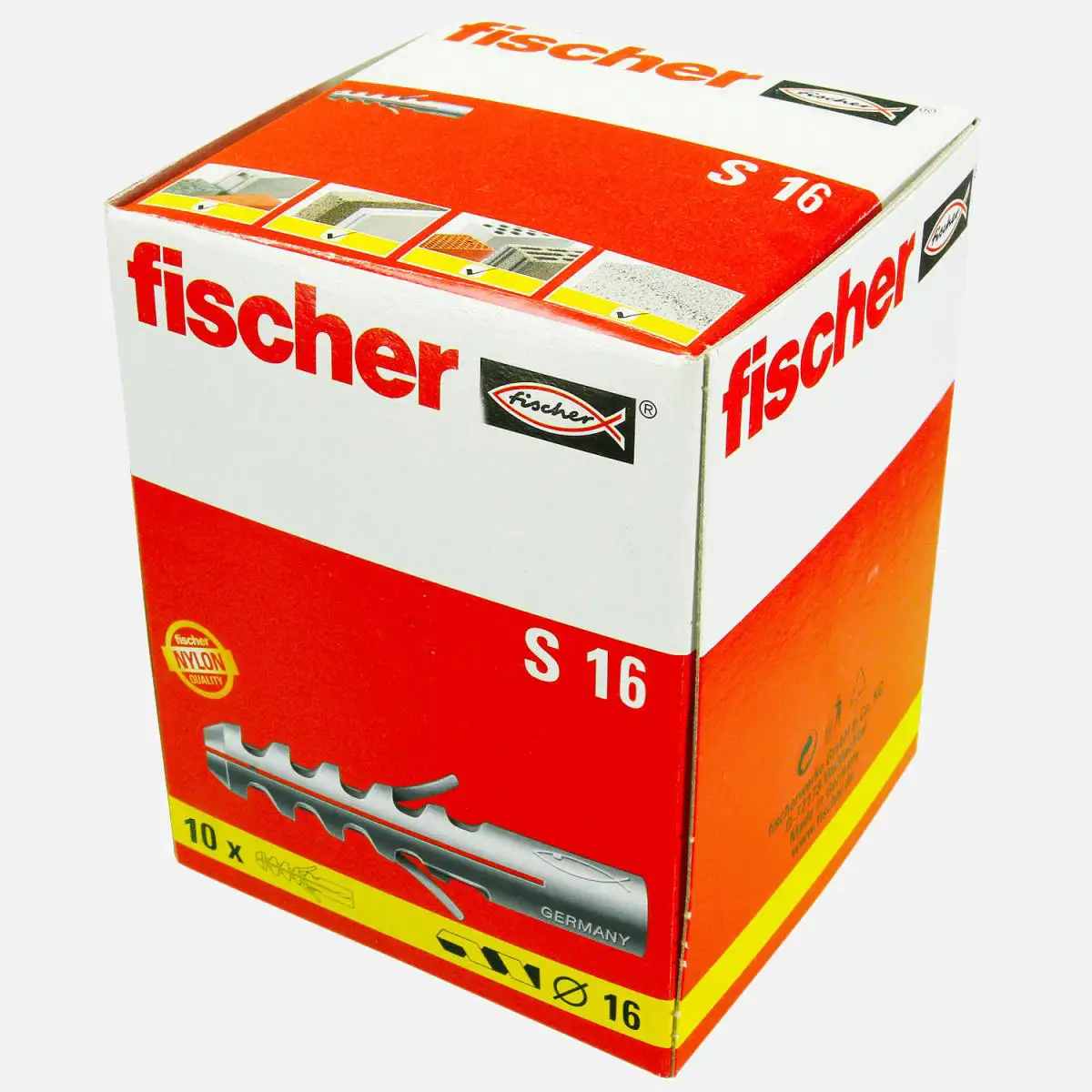 10 FISCHER Spreizdübel S 16x80 mm - Nylon - für Holz- und Spanplattenschrauben