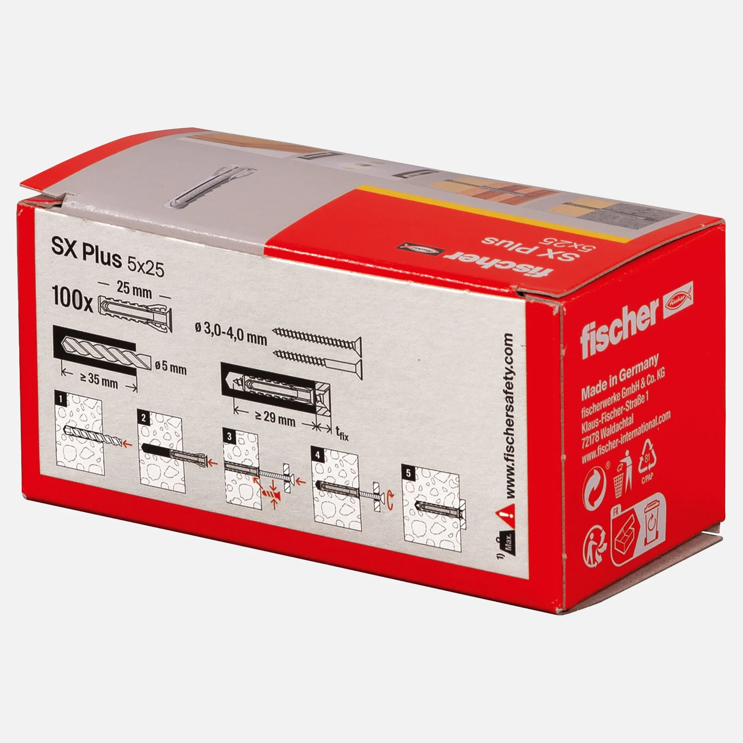 100 FISCHER Spreizdübel SX Plus - 5x25 mm - Nylon