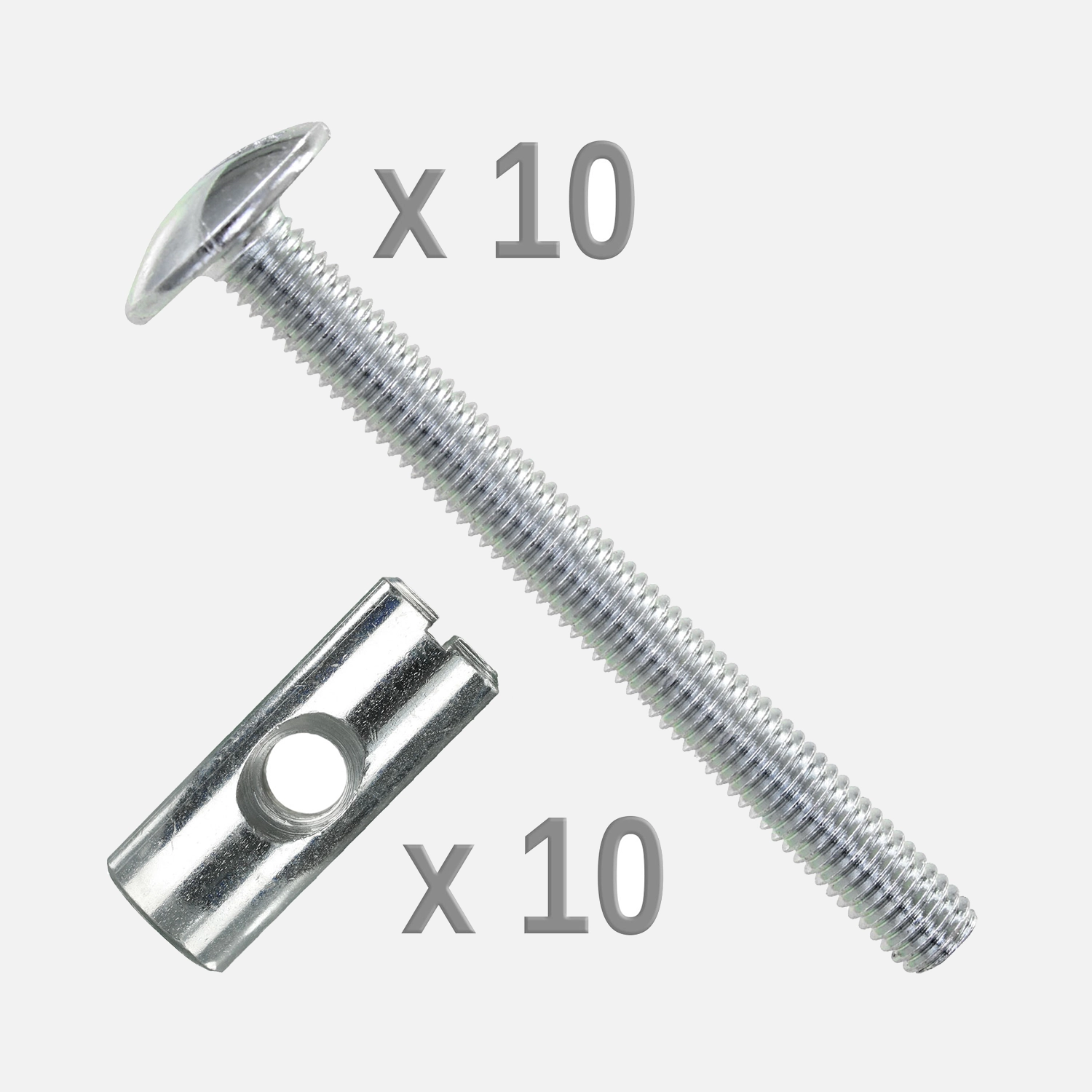 20 tlg Quermuttersortiment 10x25x12,5 mit Flachrundschraube 6x60 mm, galv.verz