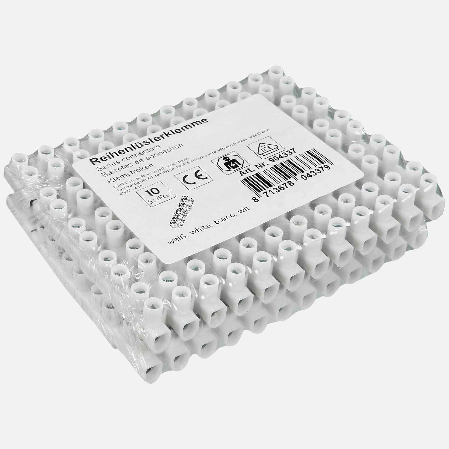 10 VDE-Lüsterklemmen, Verbindungsklemmem, Polypropylen, 12-polig, 1,5-6 mm²